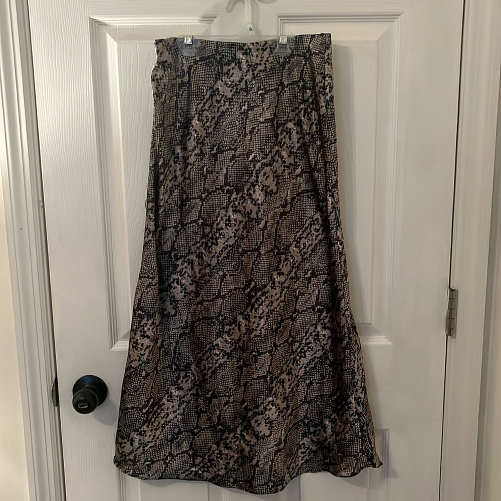 Snakeskin satin midi skirt